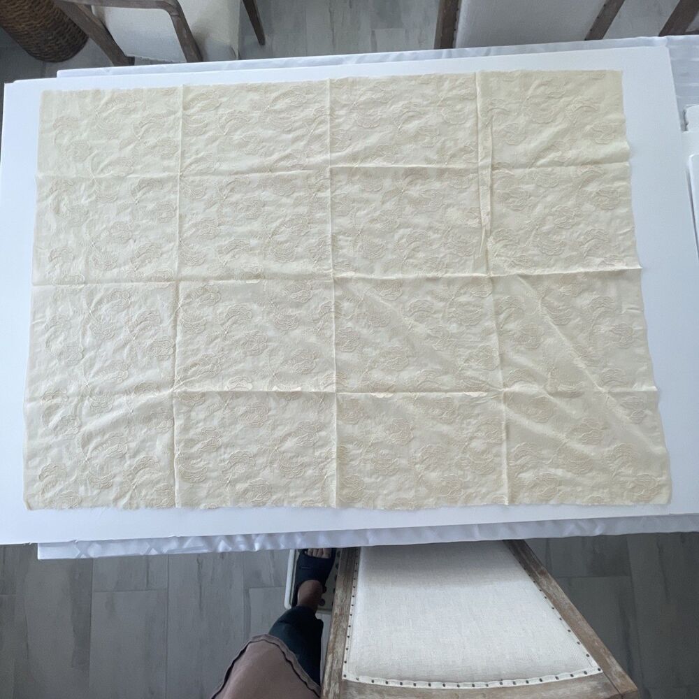 VTG Damask Embroidered Mesh Fabric Sheer Beige 51" W x 36" L Elegance Magazine - Picture 5 of 10